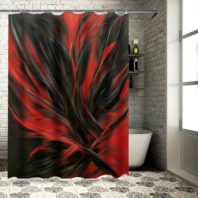Home Bathroom Ideas - Rood en zwart abstract print douchegordijn