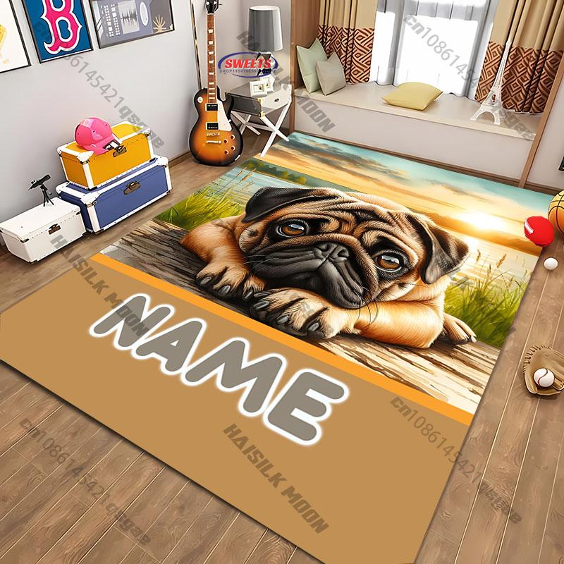Home Bathroom Name - Gepersonaliseerde Pug Dog Area Rug, op