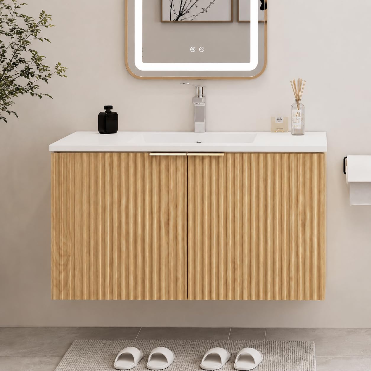 Home Bathroom - Moderne zwevende badkamermeubel met golvende, gestructureerde