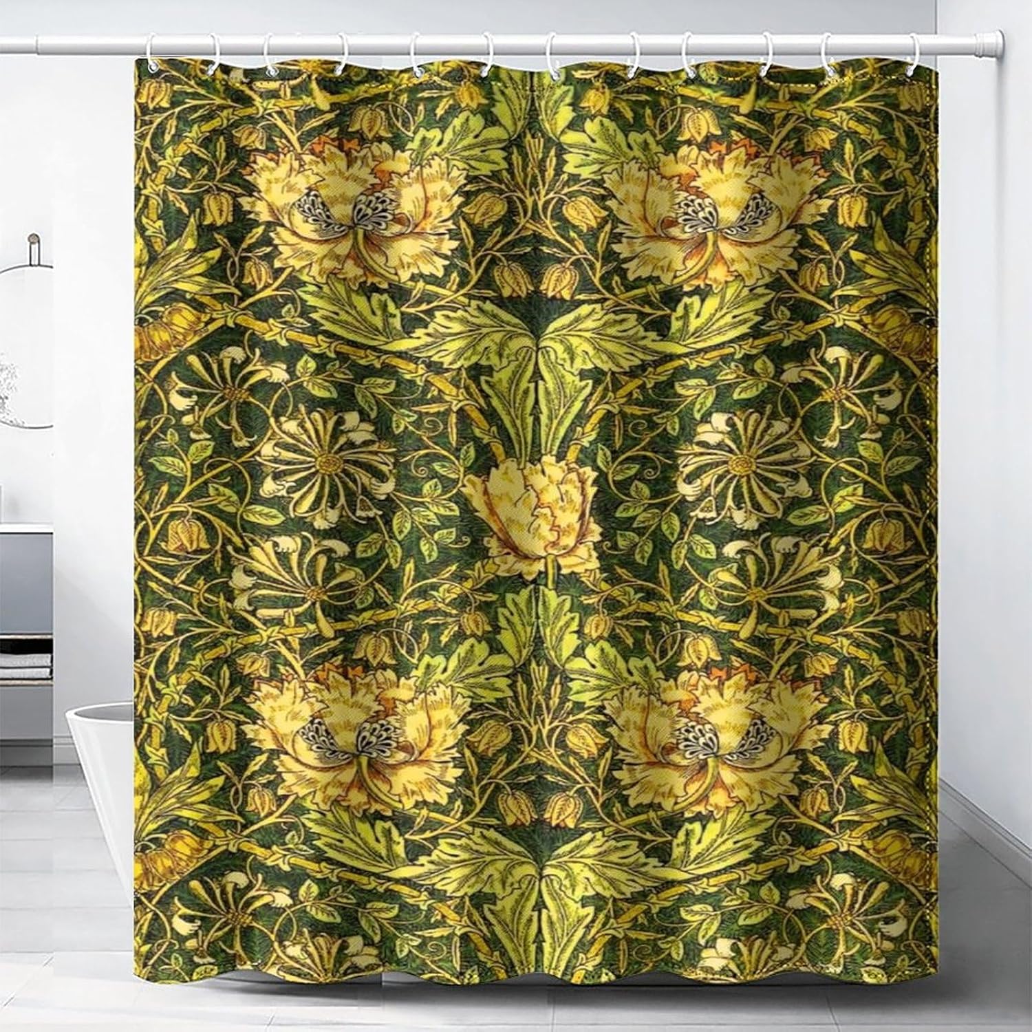 Home Bathroom Ideas - Waterdicht botanisch douchegordijn groen geel bloemenprint