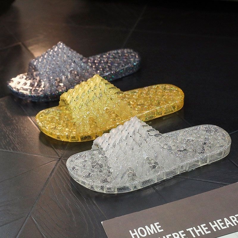 Home Bathroom Wear - Kristallen platte pantoffels Zomer damesschoenen Ademende