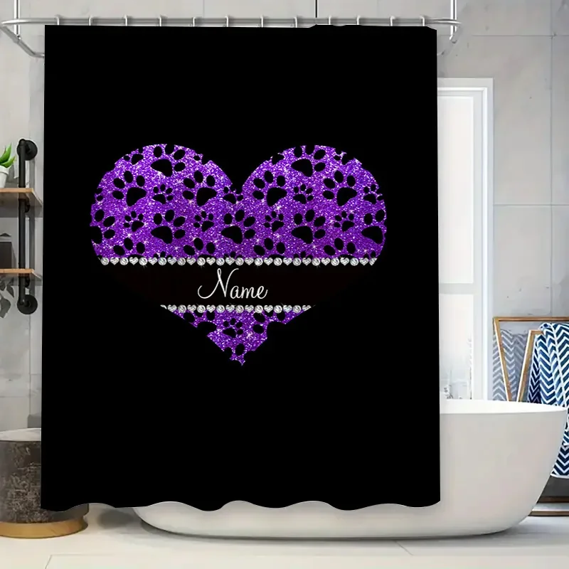 Home Bathroom Name - Paars hart douchegordijn aanpasbaar met naam