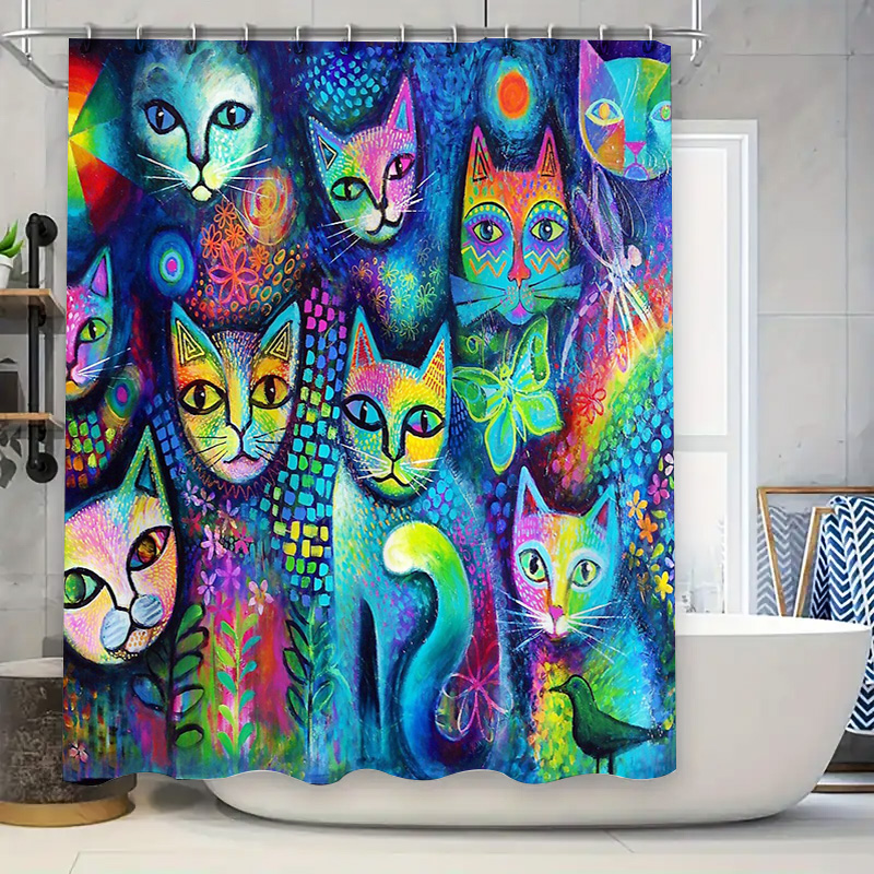 Home Bathroom Ideas - Kat Douchegordijn Artistieke Dierenliefhebber Decor Moderne