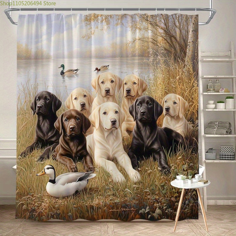 Home Bathroom Ideas - Labrador Dog Family Douchegordijn, schattig huisdier