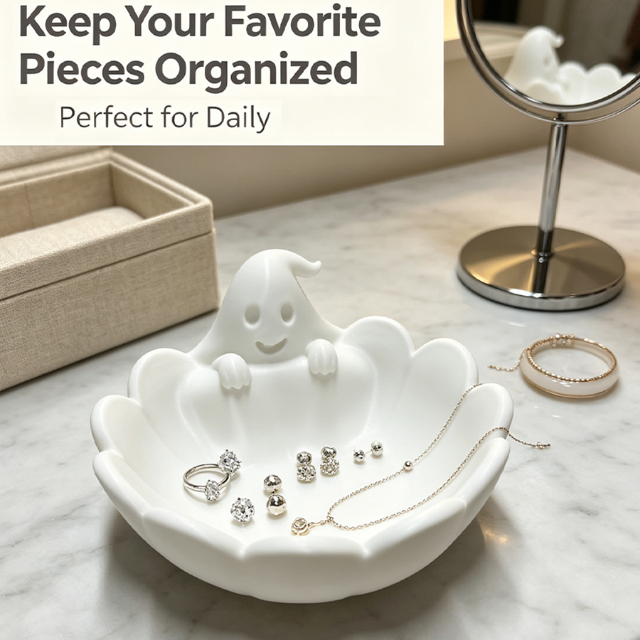 Home Essentials Bathroom Storage - Matwitte 3D schattige spookvormige sieradenschaal met