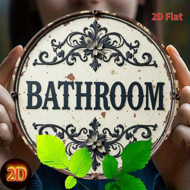 Home Bathroom Name - 2D plat, 1 stuk vintage rond